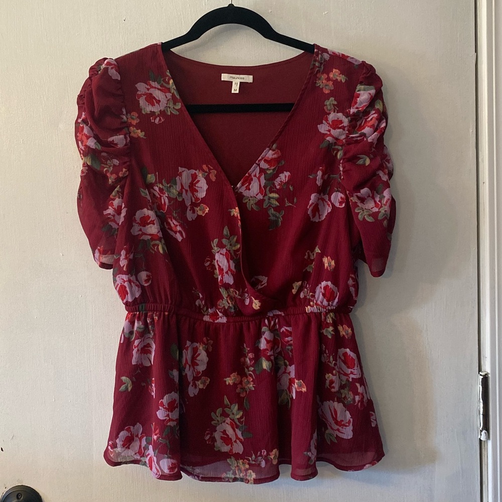 Medium Wine colored Floral Blouse Maurice’s